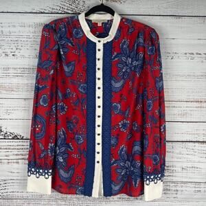 Etcetera Red and Blue Floral Blouse